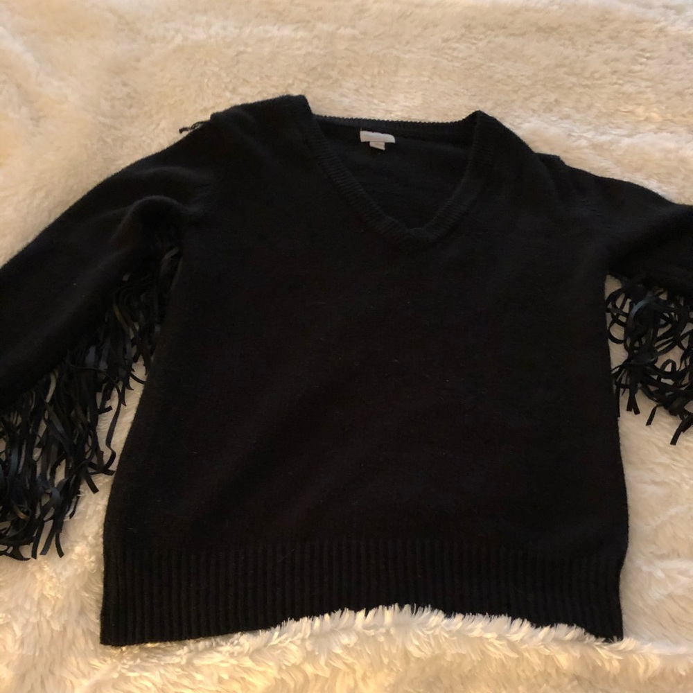 Belle Foxy Vneck Black Fringe Sweater